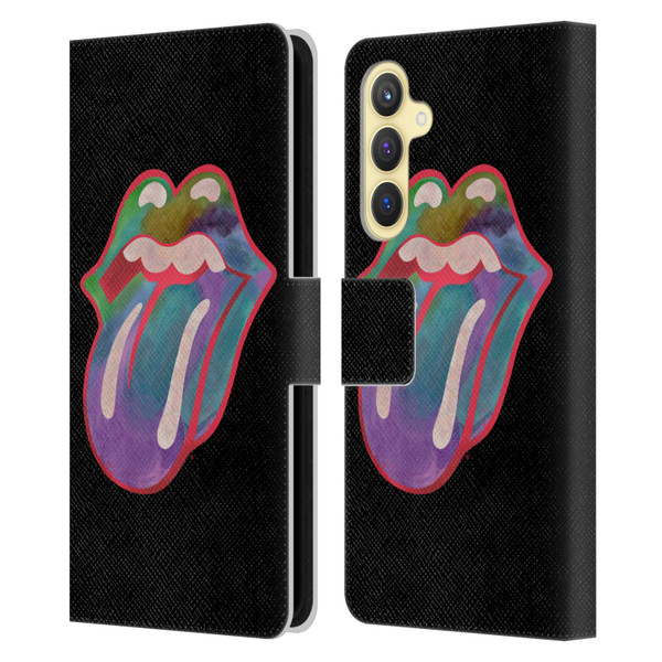 The Rolling Stones Graphics Watercolour Tongue Leather Book Wallet Case Cover For Samsung Galaxy S23 FE 5G