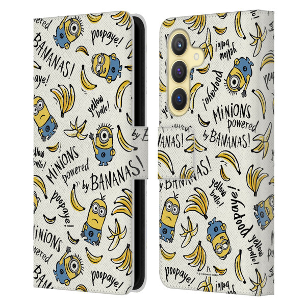 Despicable Me Minion Graphics Banana Doodle Pattern Leather Book Wallet Case Cover For Samsung Galaxy S24 5G
