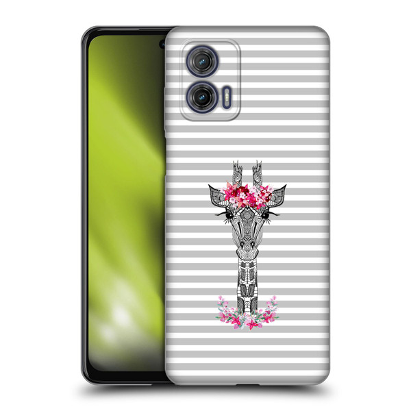 Monika Strigel Flower Giraffe And Stripes Grey Soft Gel Case for Motorola Moto G73 5G