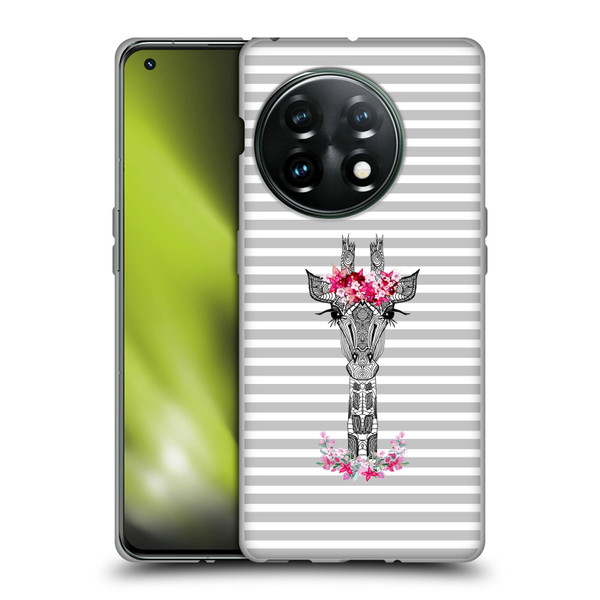 Monika Strigel Flower Giraffe And Stripes Grey Soft Gel Case for OnePlus 11 5G