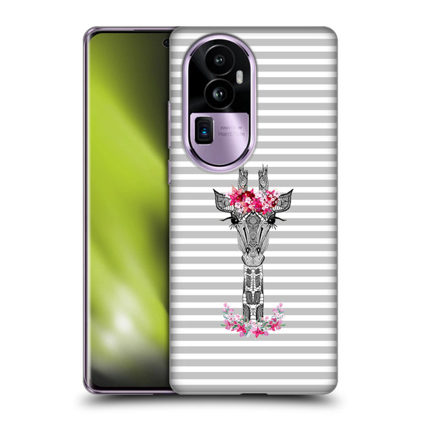 Monika Strigel Flower Giraffe And Stripes Grey Soft Gel Case for OPPO Reno10 Pro+