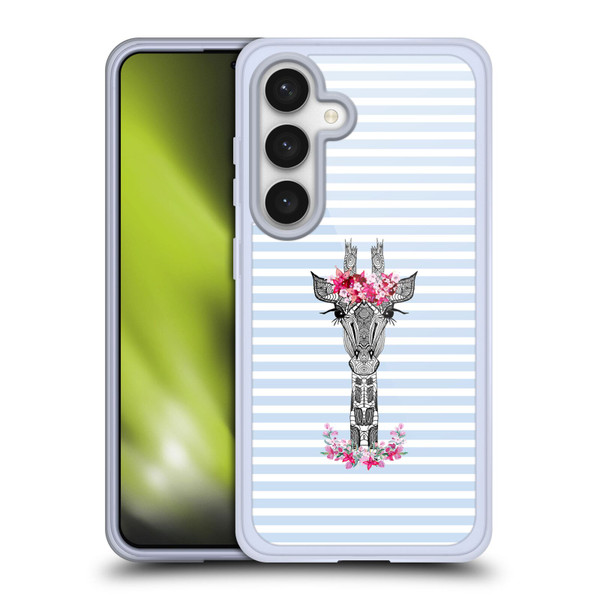 Monika Strigel Flower Giraffe And Stripes Blue Soft Gel Case for Samsung Galaxy S24 5G