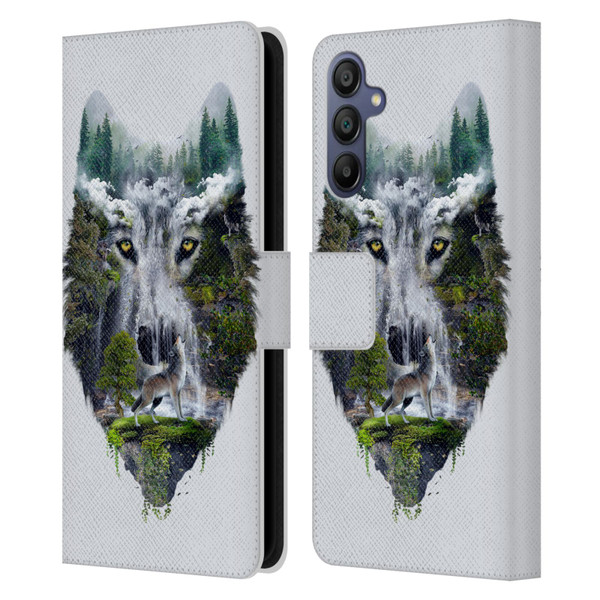 Riza Peker Animal Abstract Wolf Nature Leather Book Wallet Case Cover For Samsung Galaxy A15