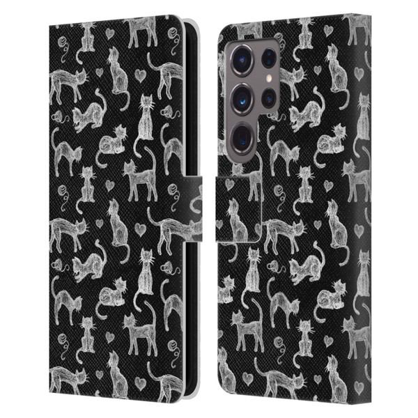 Micklyn Le Feuvre Animals Teachers Pet Chalkboard Cats Leather Book Wallet Case Cover For Samsung Galaxy S24 Ultra 5G