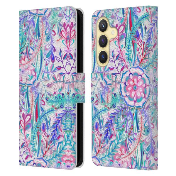 Micklyn Le Feuvre Florals Burst in Pink and Teal Leather Book Wallet Case Cover For Samsung Galaxy S24 5G