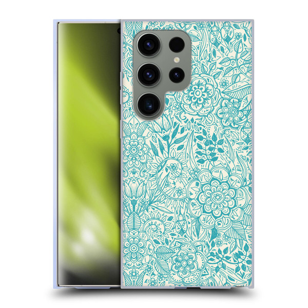 Micklyn Le Feuvre Floral Patterns Teal And Cream Soft Gel Case for Samsung Galaxy S24 Ultra 5G