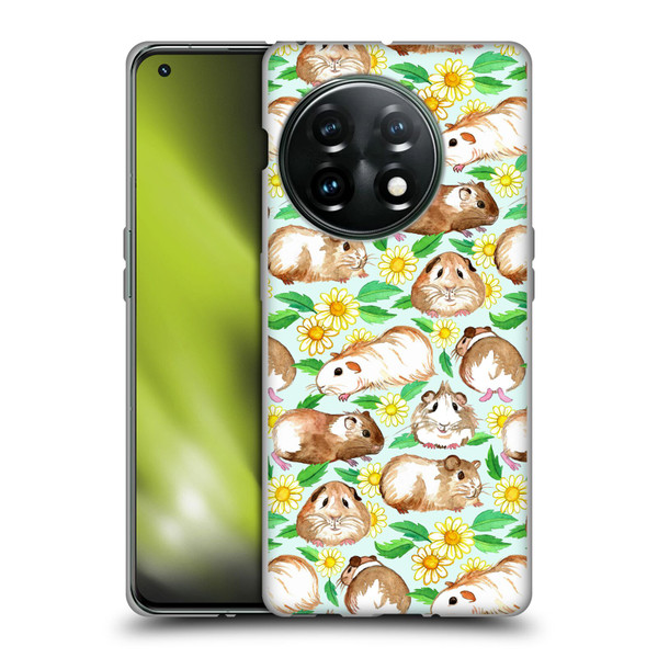 Micklyn Le Feuvre Patterns 2 Guinea Pigs And Daisies In Watercolour On Mint Soft Gel Case for OnePlus 11 5G