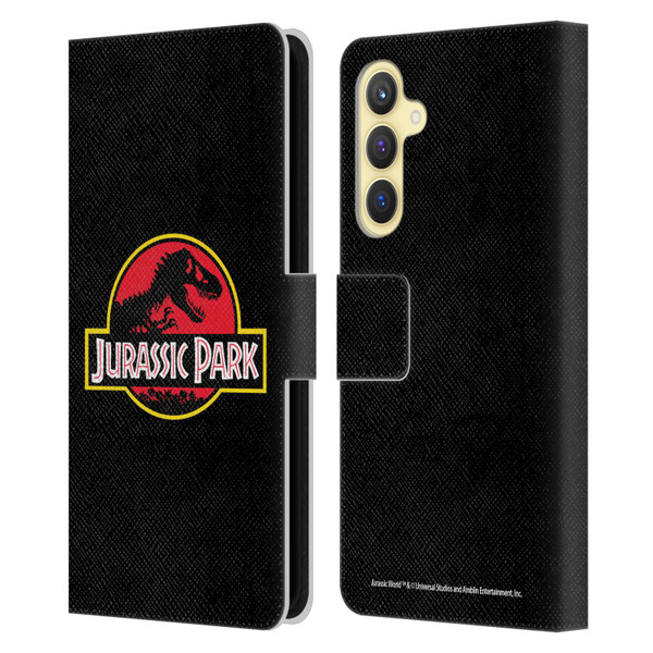 Jurassic Park Logo Plain Black Leather Book Wallet Case Cover For Samsung Galaxy S23 FE 5G