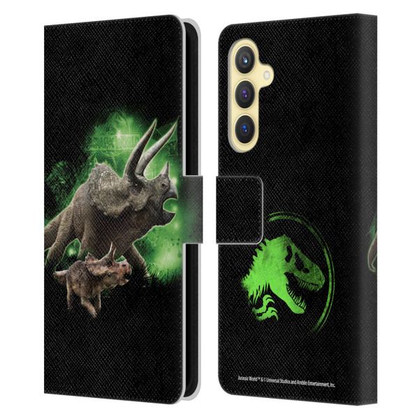 Jurassic World Key Art Triceratops Leather Book Wallet Case Cover For Samsung Galaxy S23 FE 5G