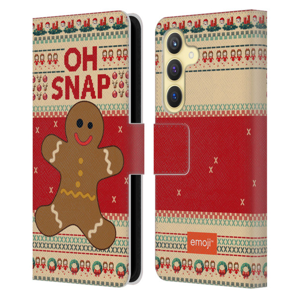emoji® Ugly Christmas Gingerbread Leather Book Wallet Case Cover For Samsung Galaxy S24 5G