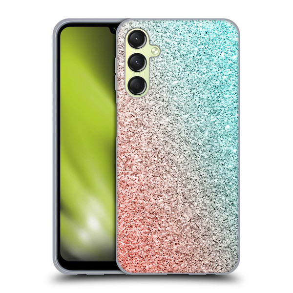 PLdesign Sparkly Coral Coral Pink Viridian Green Soft Gel Case for Samsung Galaxy A24 4G / M34 5G