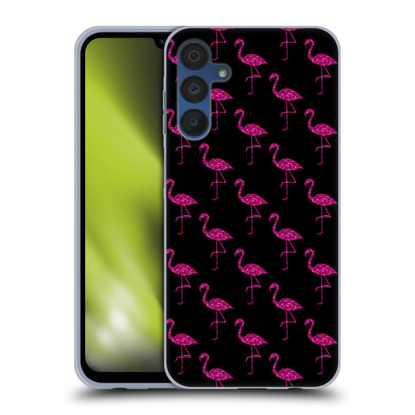 PLdesign Sparkly Flamingo Pink Pattern On Black Soft Gel Case for Samsung Galaxy A15