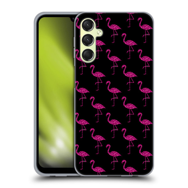 PLdesign Sparkly Flamingo Pink Pattern On Black Soft Gel Case for Samsung Galaxy A24 4G / M34 5G
