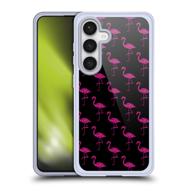 PLdesign Sparkly Flamingo Pink Pattern On Black Soft Gel Case for Samsung Galaxy S24 5G
