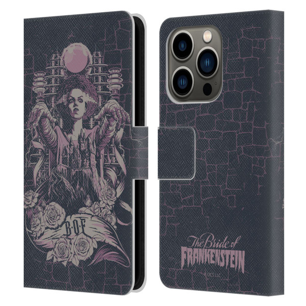 Universal Monsters The Bride Of Frankenstein B.O.F Leather Book Wallet Case Cover For Apple iPhone 14 Pro