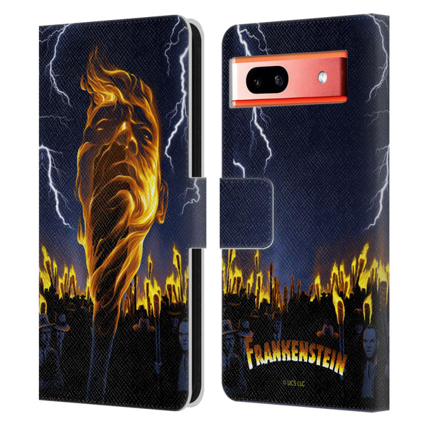 Universal Monsters Frankenstein Flame Leather Book Wallet Case Cover For Google Pixel 7a