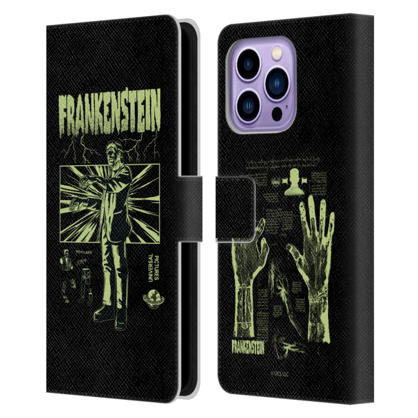 Universal Monsters Frankenstein Lightning Leather Book Wallet Case Cover For Apple iPhone 14 Pro Max
