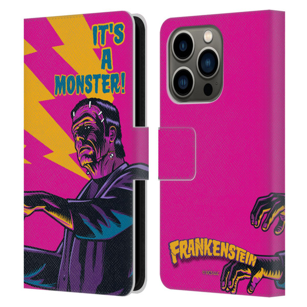 Universal Monsters Frankenstein It's A Monster Leather Book Wallet Case Cover For Apple iPhone 14 Pro
