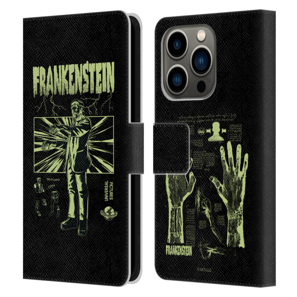 Universal Monsters Frankenstein Lightning Leather Book Wallet Case Cover For Apple iPhone 14 Pro