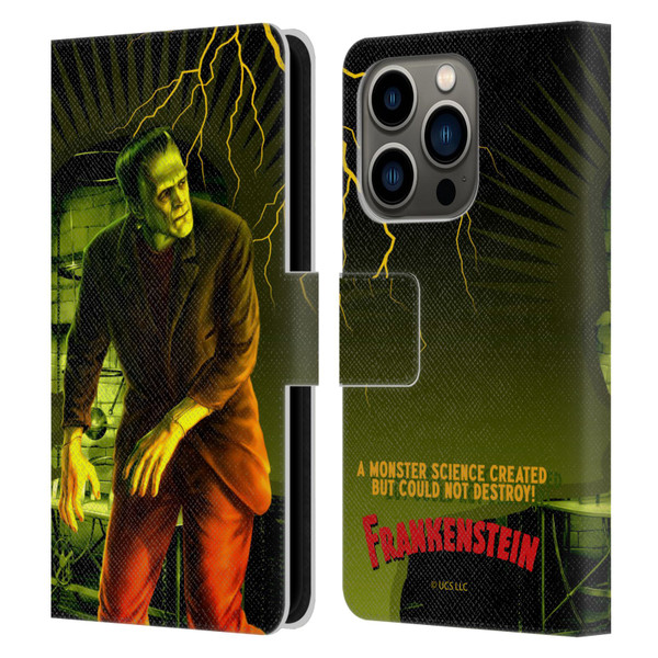 Universal Monsters Frankenstein Yellow Leather Book Wallet Case Cover For Apple iPhone 14 Pro