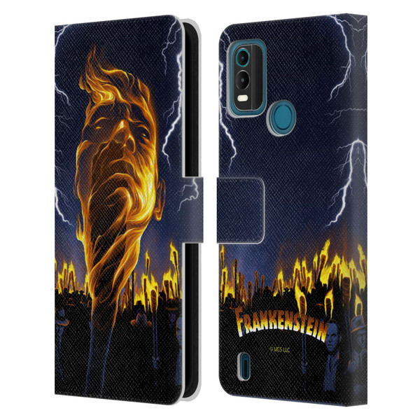 Universal Monsters Frankenstein Flame Leather Book Wallet Case Cover For Nokia G11 Plus