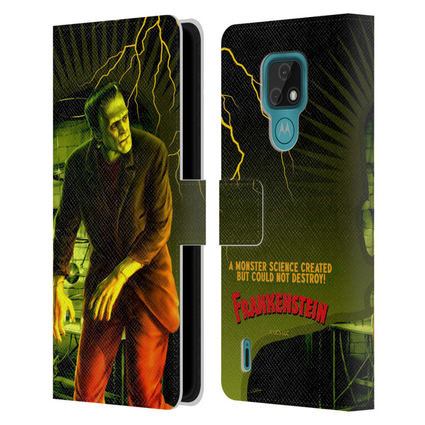 Universal Monsters Frankenstein Yellow Leather Book Wallet Case Cover For Motorola Moto E7