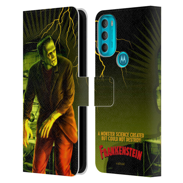 Universal Monsters Frankenstein Yellow Leather Book Wallet Case Cover For Motorola Moto G71 5G