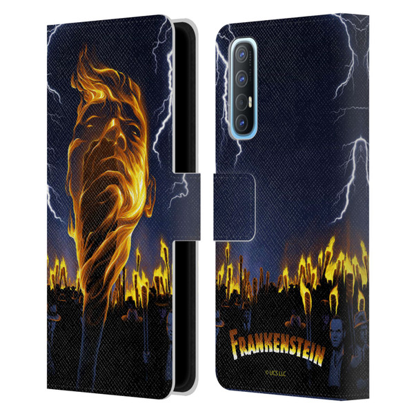 Universal Monsters Frankenstein Flame Leather Book Wallet Case Cover For OPPO Find X2 Neo 5G