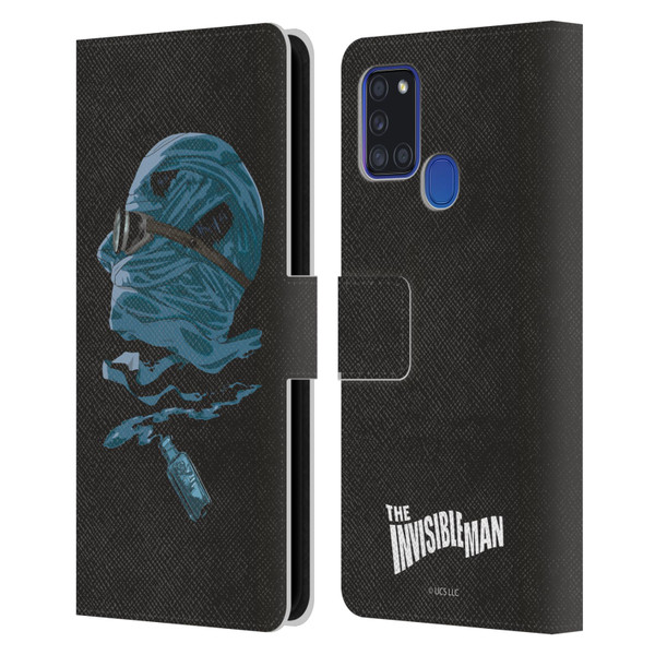 Universal Monsters The Invisible Man Blue Leather Book Wallet Case Cover For Samsung Galaxy A21s (2020)