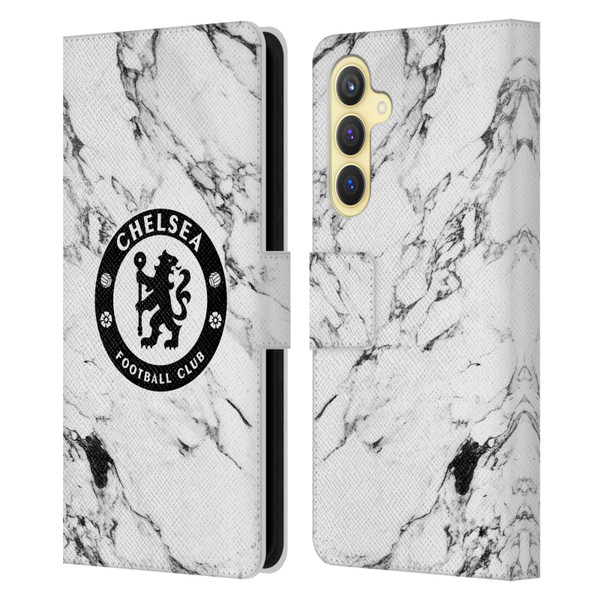 Chelsea Football Club Crest White Marble Leather Book Wallet Case Cover For Samsung Galaxy S23 FE 5G