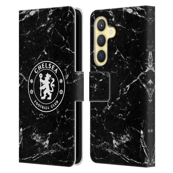 Chelsea Football Club Crest Black Marble Leather Book Wallet Case Cover For Samsung Galaxy S24 5G