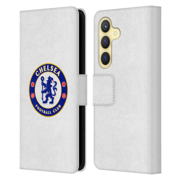 Chelsea Football Club Crest Plain White Leather Book Wallet Case Cover For Samsung Galaxy S24 5G