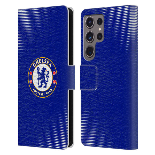 Chelsea Football Club Crest Halftone Leather Book Wallet Case Cover For Samsung Galaxy S24 Ultra 5G