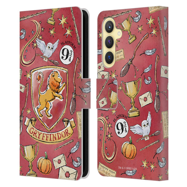 Harry Potter Deathly Hallows XIII Gryffindor Pattern Leather Book Wallet Case Cover For Samsung Galaxy S23 FE 5G