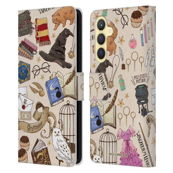 Harry Potter Deathly Hallows XXXVII Hogwarts Pattern Leather Book Wallet Case Cover For Samsung Galaxy S23 FE 5G