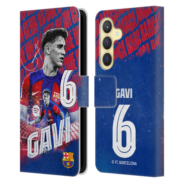 FC Barcelona 2023/24 First Team Gavi Leather Book Wallet Case Cover For Samsung Galaxy S24 5G