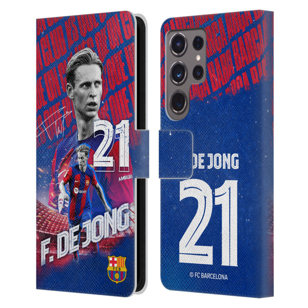 FC Barcelona 2023/24 First Team Frenkie de Jong Leather Book Wallet Case Cover For Samsung Galaxy S24 Ultra 5G