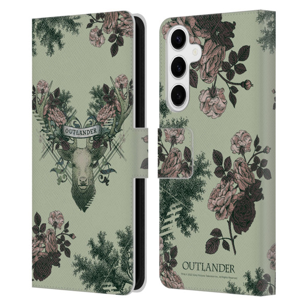 Outlander Composed Graphics Floral Deer Leather Book Wallet Case Cover For Samsung Galaxy S24+ 5G