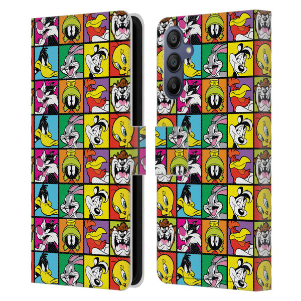 Looney Tunes Patterns Tiles Leather Book Wallet Case Cover For Samsung Galaxy A15