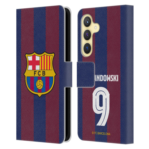FC Barcelona 2023/24 Players Home Kit Robert Lewandowski Leather Book Wallet Case Cover For Samsung Galaxy S24 5G