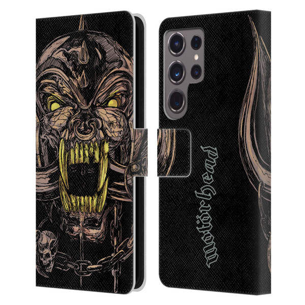 Motorhead Graphics Snaggletooth Leather Book Wallet Case Cover For Samsung Galaxy S24 Ultra 5G