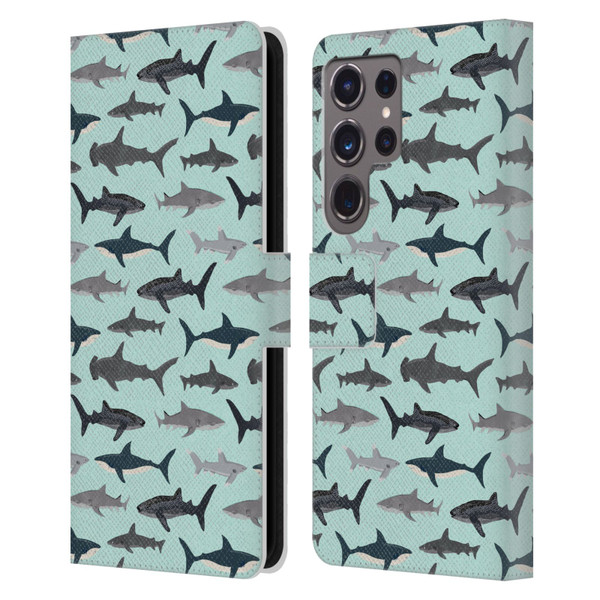 Andrea Lauren Design Sea Animals Sharks Leather Book Wallet Case Cover For Samsung Galaxy S24 Ultra 5G