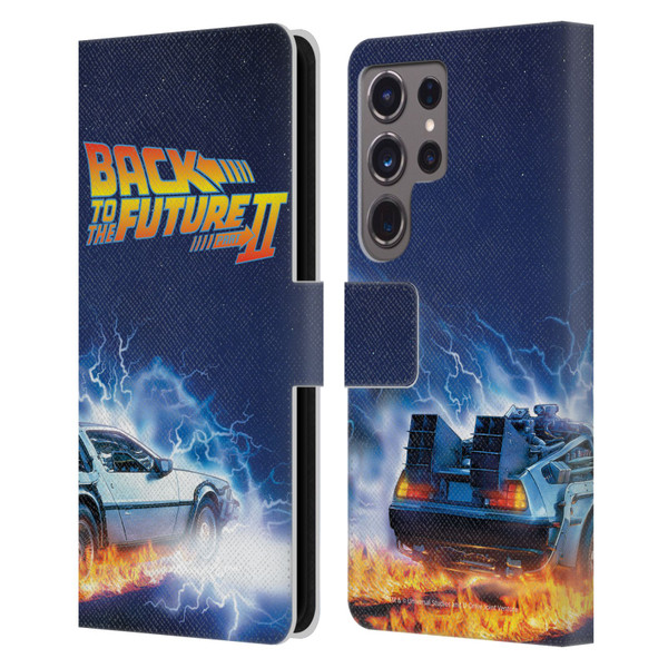 Back to the Future II Key Art Delorean Leather Book Wallet Case Cover For Samsung Galaxy S24 Ultra 5G