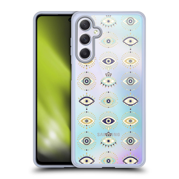 Cat Coquillette Linear White Evil Eyes Pattern Soft Gel Case for Samsung Galaxy M54 5G