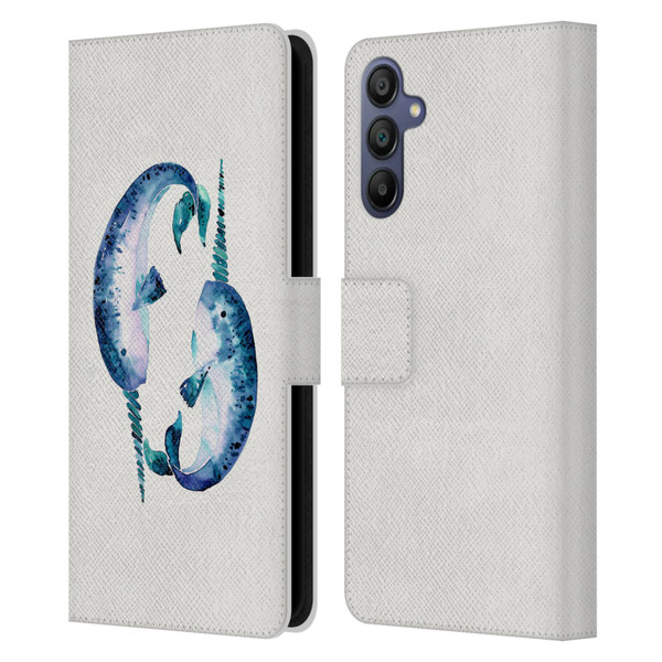 Cat Coquillette Sea Blue Narwhals Leather Book Wallet Case Cover For Samsung Galaxy A15