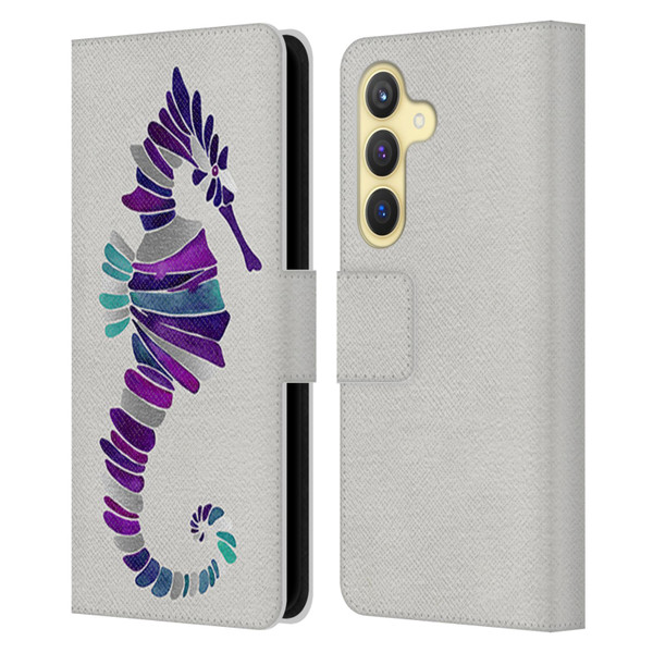 Cat Coquillette Sea Seahorse Purple Leather Book Wallet Case Cover For Samsung Galaxy S24 5G