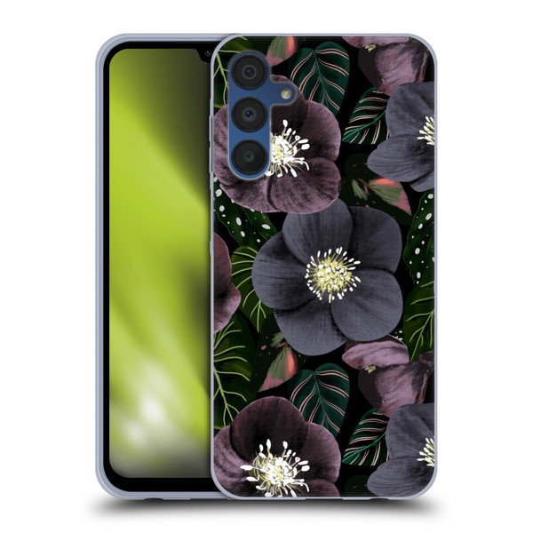 Anis Illustration Graphics Dark Flowers Soft Gel Case for Samsung Galaxy A15