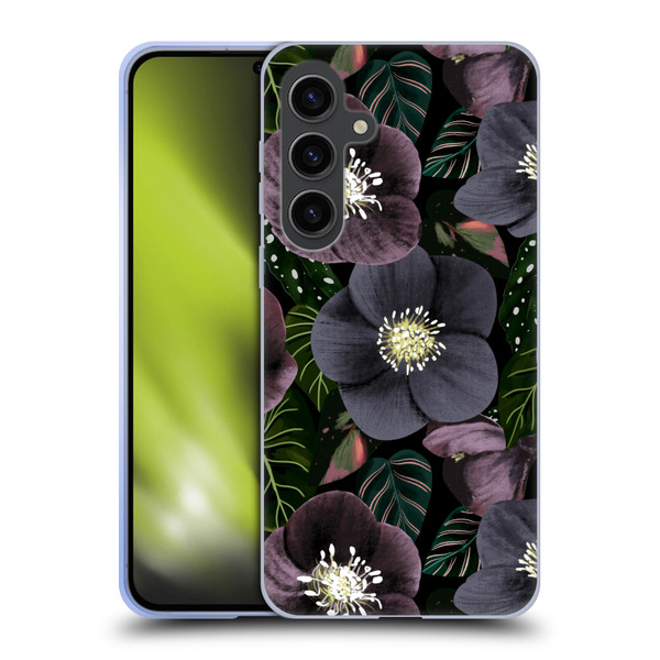 Anis Illustration Graphics Dark Flowers Soft Gel Case for Samsung Galaxy S24+ 5G