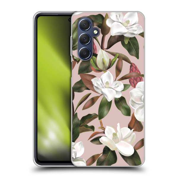 Anis Illustration Magnolias Pattern Light Pink Soft Gel Case for Samsung Galaxy M54 5G