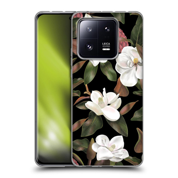 Anis Illustration Magnolias Pattern Black Soft Gel Case for Xiaomi 13 Pro 5G